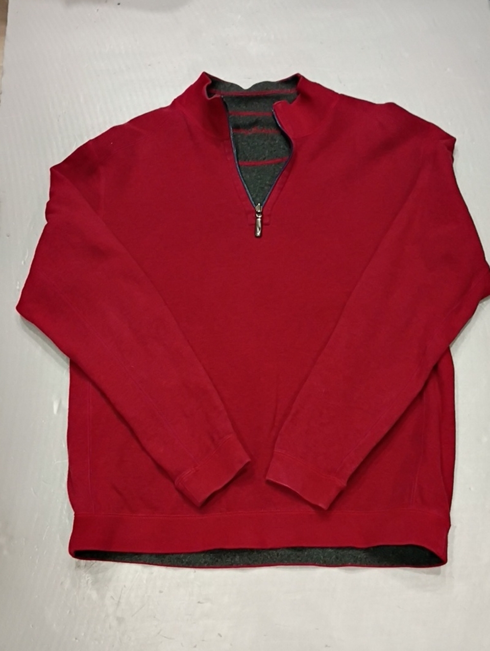 Tommy Bahama Reversible Men Red Gray Quarter-Zip Sweater. Feels Like Wool Blend